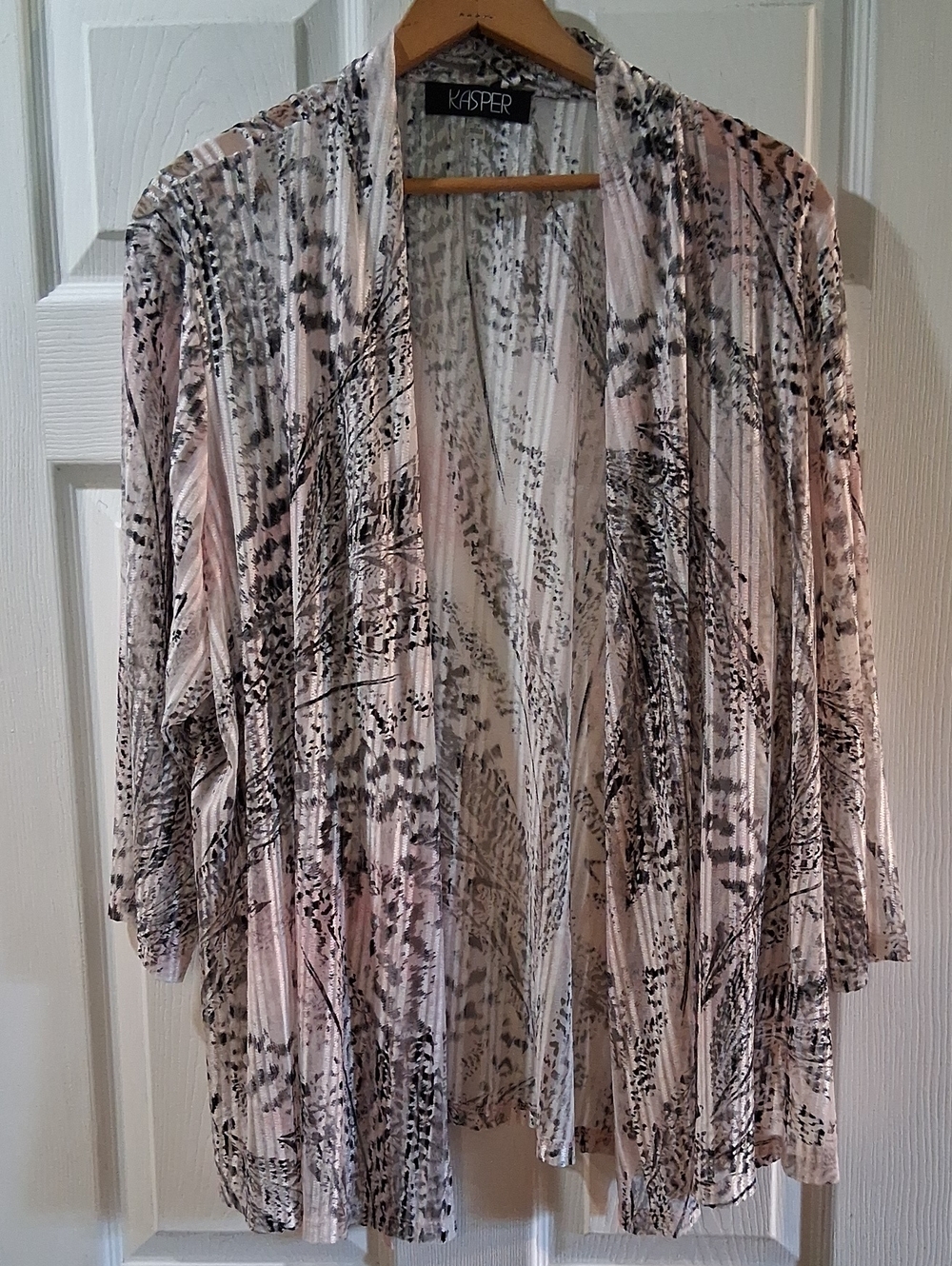 Kasper Lightweight Open-Front Cardigan - Blush, Black & Cream Print